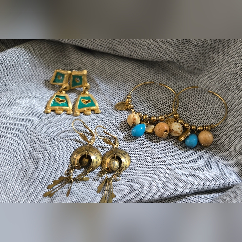 Dangle Earrings Vintage Lot Of Three Pairs Gold Tone